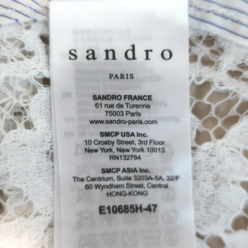 Sandro Striped Cotton-Paneled Lace Blouse White/Blue Size 2 Long Sleeve Top