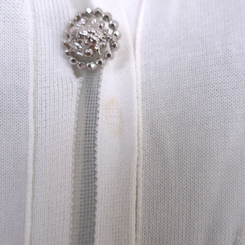 Chanel CC Long Cardigan White Cotton-Blend Ribbed Knit Size 42 V-Neck Sweater