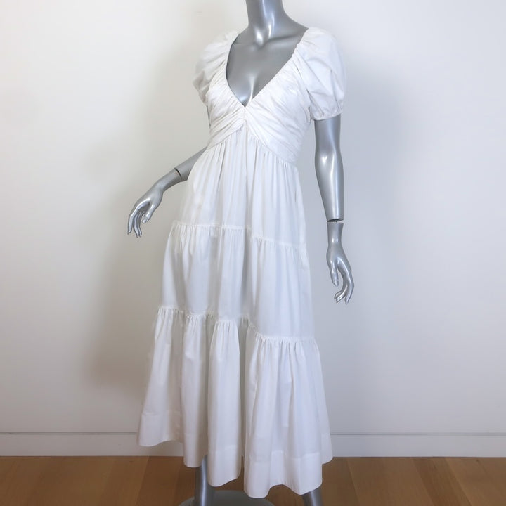La Ligne Ina Puff Sleeve Tiered Midi Dress White Cotton Poplin Size Medium