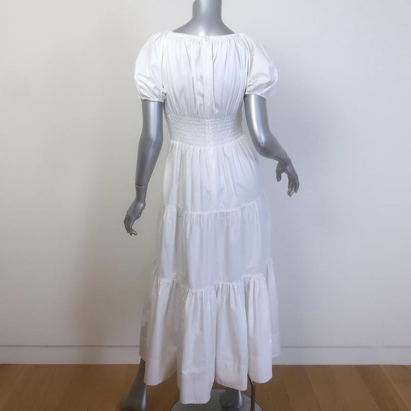 La Ligne Ina Puff Sleeve Tiered Midi Dress White Cotton Poplin Size Medium