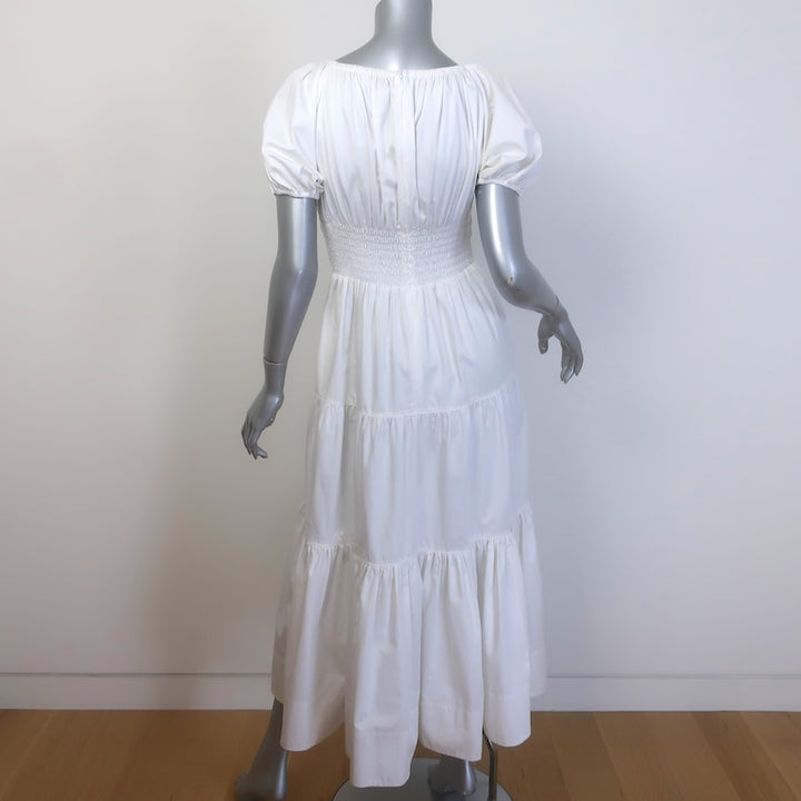 La Ligne Ina Puff Sleeve Tiered Midi Dress White Cotton Poplin Size Medium