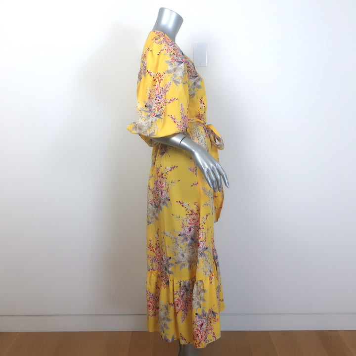 Kobi Halperin Dena Midi Wrap Dress Yellow Floral Print Size Small NEW