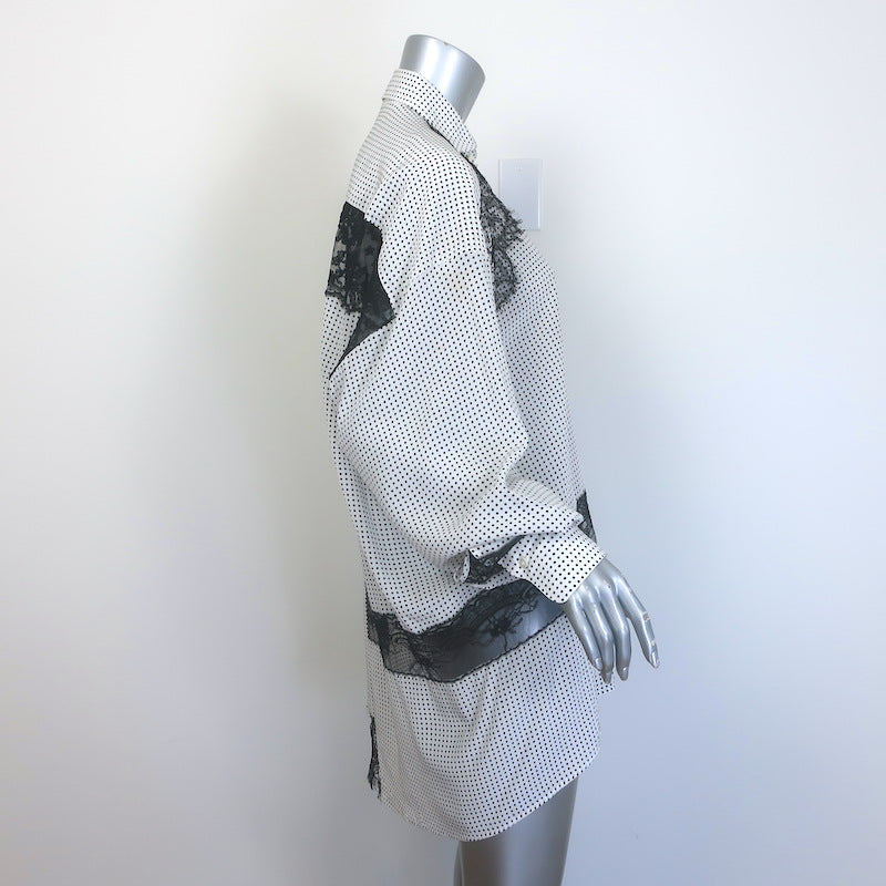 Ermanno Scervino Lace-Paneled Polka Dot Oversize Blouse White/Black Size 40