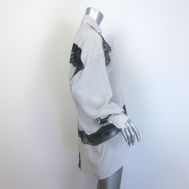 Ermanno Scervino Lace-Paneled Polka Dot Oversize Blouse White/Black Size 40