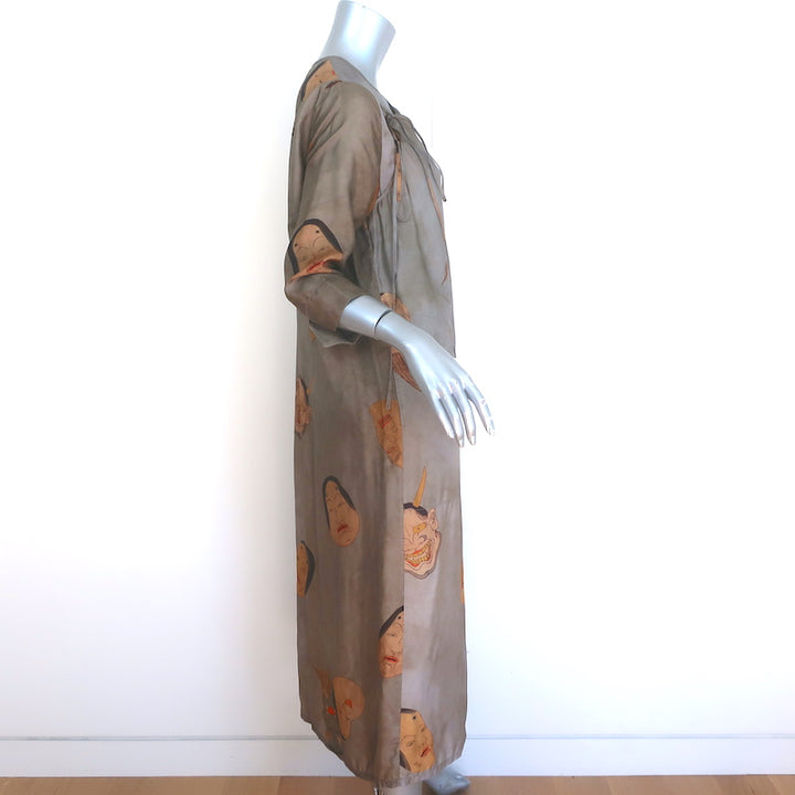 Uma Wang Agina Mask Print Midi Dress Taupe Size Medium