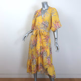 Kobi Halperin Dena Midi Wrap Dress Yellow Floral Print Size Small NEW