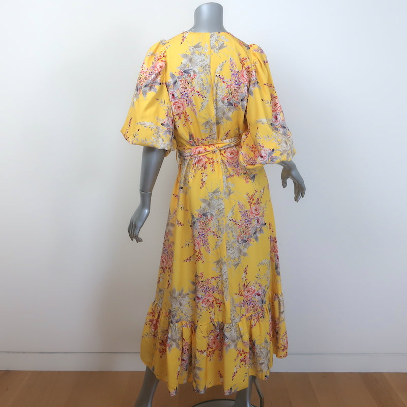 Kobi Halperin Dena Midi Wrap Dress Yellow Floral Print Size Small NEW