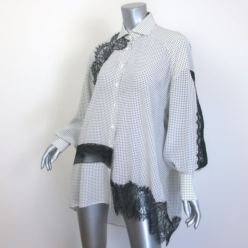 Ermanno Scervino Lace-Paneled Polka Dot Oversize Blouse White/Black Size 40