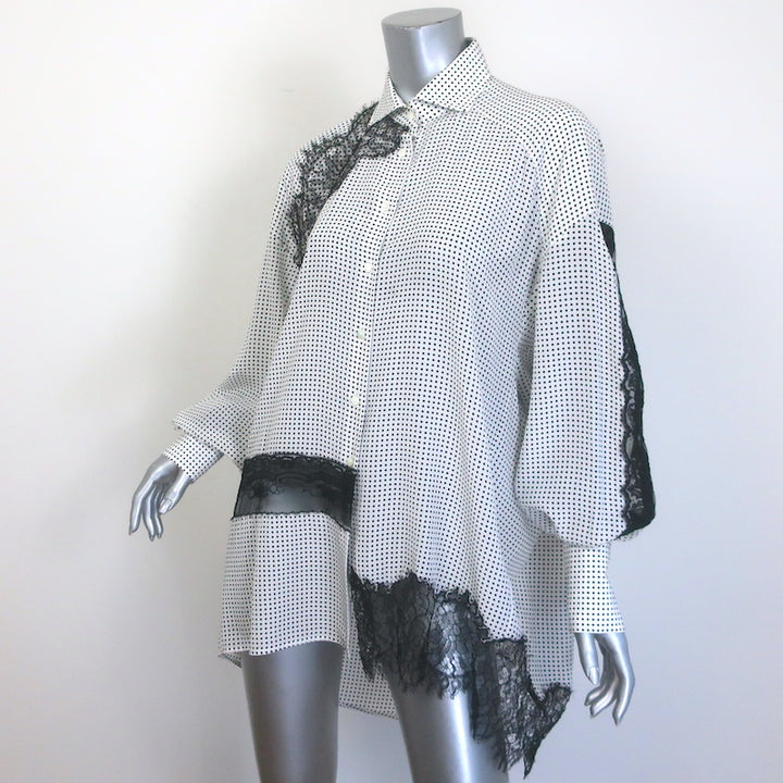 Ermanno Scervino Lace-Paneled Polka Dot Oversize Blouse White/Black Size 40
