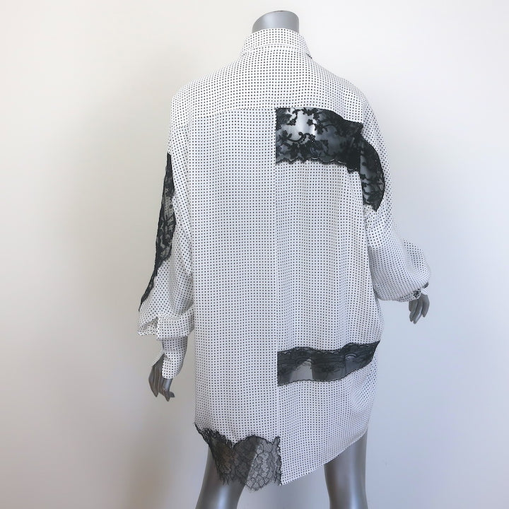 Ermanno Scervino Lace-Paneled Polka Dot Oversize Blouse White/Black Size 40