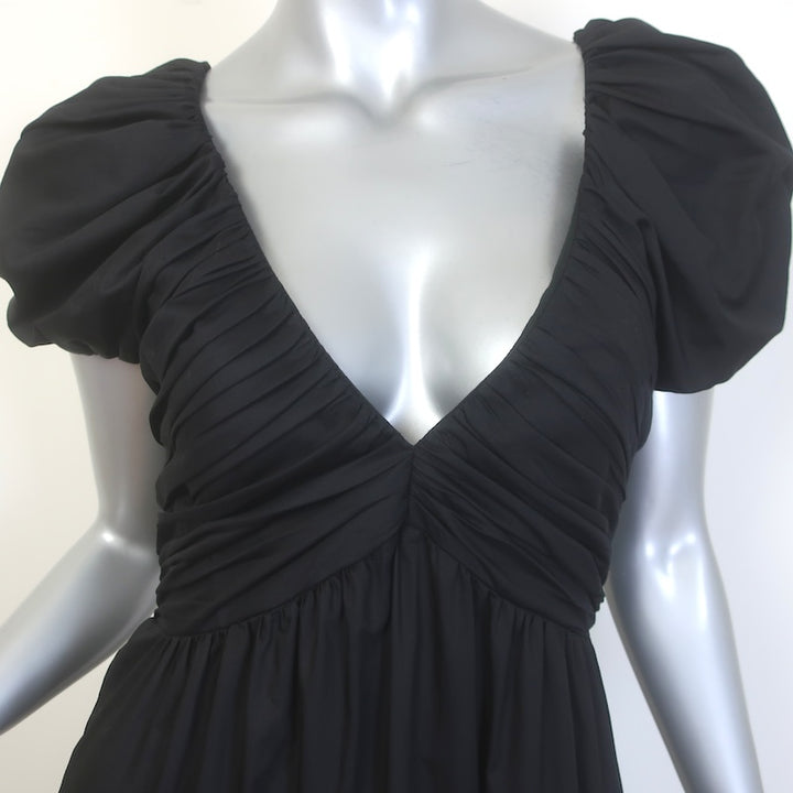 La Ligne Ina Puff Sleeve Tiered Midi Dress Black Cotton Poplin Size Medium