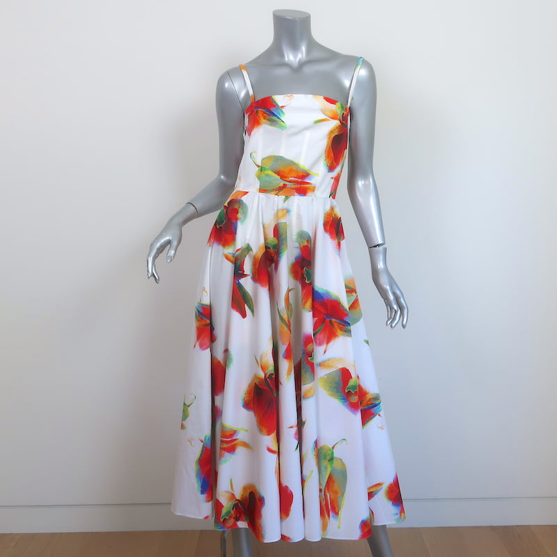 Alexander McQueen A-Line Midi Dress White/Multi Floral Print Poplin Si Celebrity Owned Alexander McQueen A-Line Midi Dress White/Multi Floral Print Poplin Si Celebrity Owned