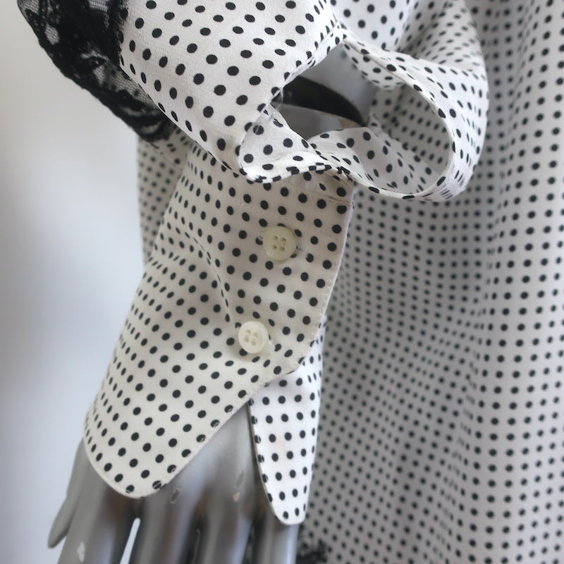 Ermanno Scervino Lace-Paneled Polka Dot Oversize Blouse White/Black Size 40