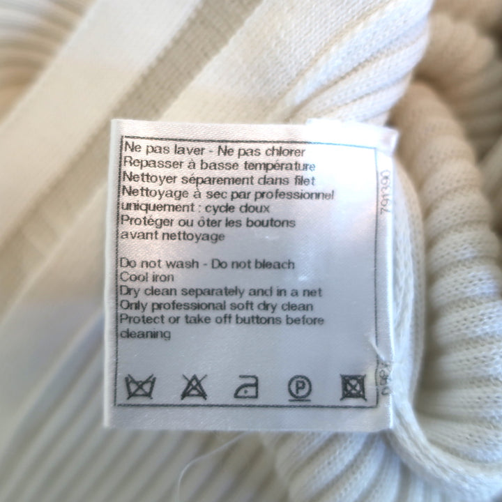 Chanel CC Long Cardigan White Cotton-Blend Ribbed Knit Size 42 V-Neck Sweater