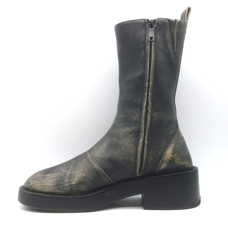 Courreges Rider Boots Black Patina Leather Size 40