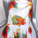 Alexander McQueen A-Line Midi Dress White/Multi Floral Print Poplin Size 38