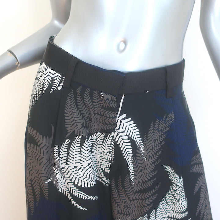 Sacai Leaf Print Ultra Wide Leg Pants Black &amp; Navy Chiffon Size 2