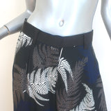Sacai Leaf Print Ultra Wide Leg Pants Black & Navy Chiffon Size 2