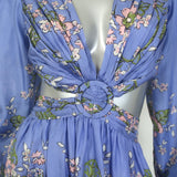HANNAH Rio Cutout Maxi Dress Blue Floral Print Silk Size 1 NEW
