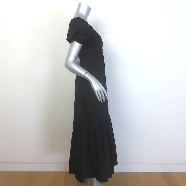 La Ligne Ina Puff Sleeve Tiered Midi Dress Black Cotton Poplin Size Medium