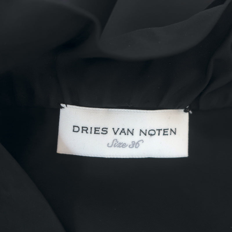 Dries Van Noten Puff Sleeve Dress Black Ruffled Cupro Size 36