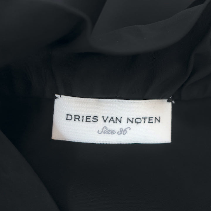 Dries Van Noten Puff Sleeve Dress Black Ruffled Cupro Size 36