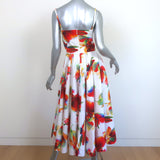 Alexander McQueen A-Line Midi Dress White/Multi Floral Print Poplin Size 38