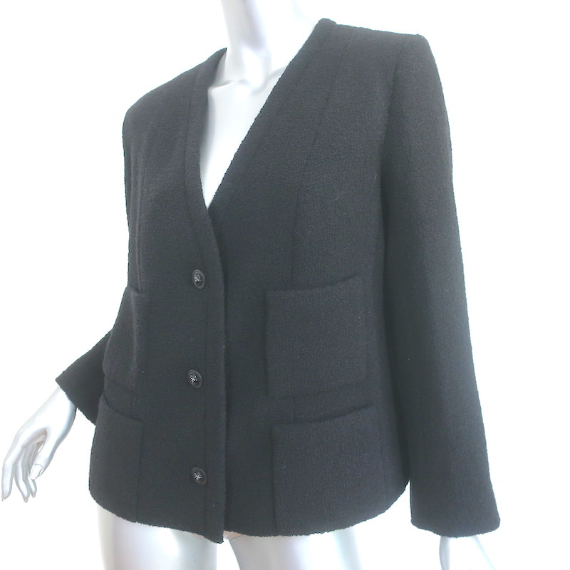 Chanel 20P Multi-Pocket Tweed  Uniform Jacket Black Virgin Wool Size 44