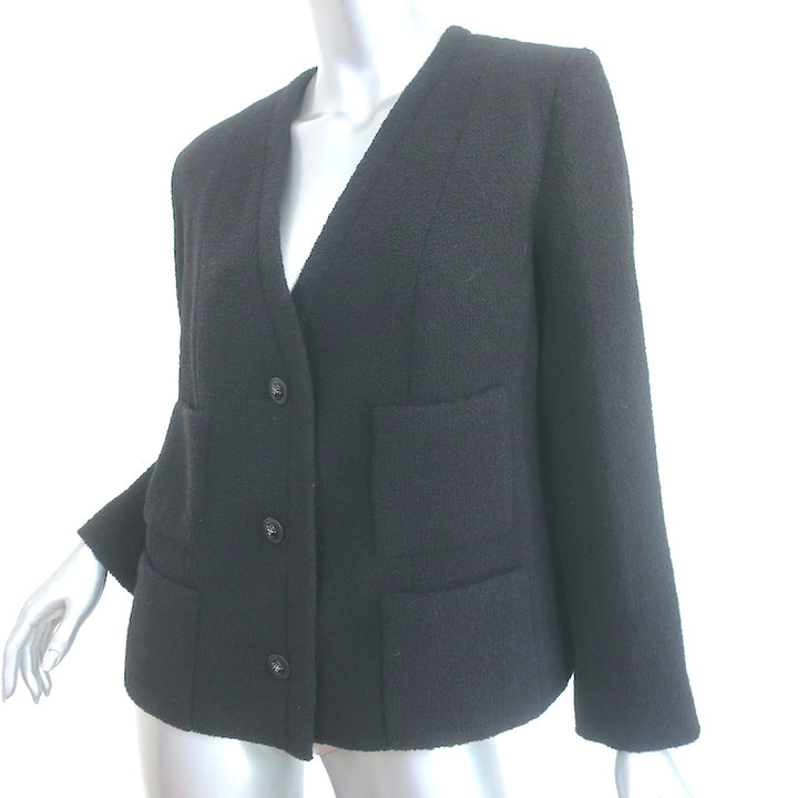 Chanel 20P Multi-Pocket Tweed  Uniform Jacket Black Virgin Wool Size 44