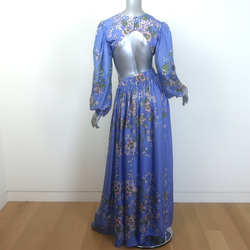 HANNAH Rio Cutout Maxi Dress Blue Floral Print Silk Size 1 NEW
