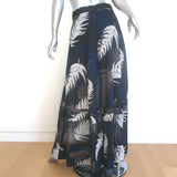 Sacai Leaf Print Ultra Wide Leg Pants Black & Navy Chiffon Size 2