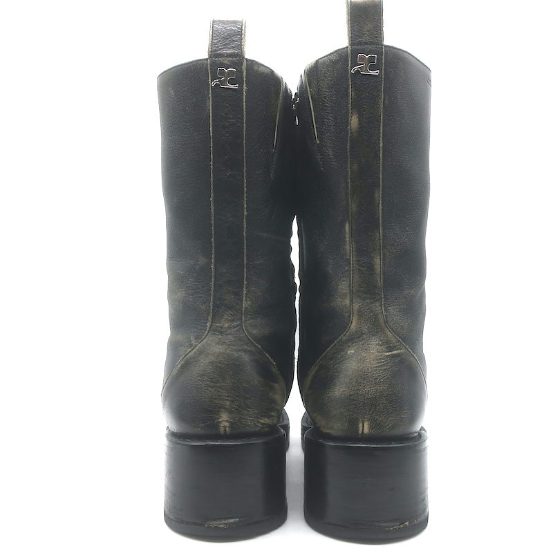Courreges Rider Boots Black Patina Leather Size 40