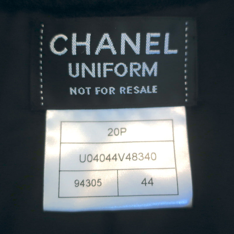 Chanel 20P Multi-Pocket Tweed  Uniform Jacket Black Virgin Wool Size 44