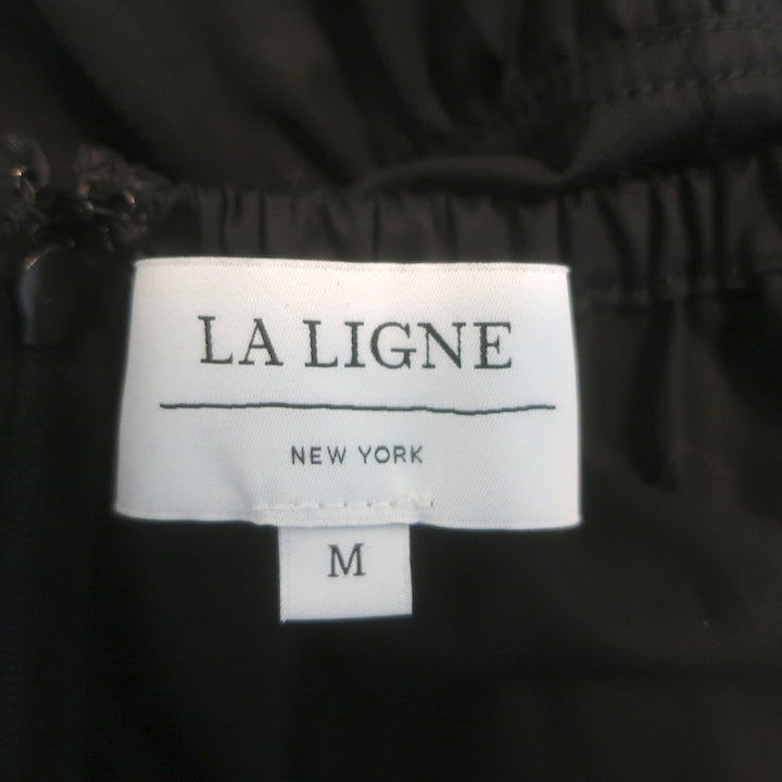 La Ligne Ina Puff Sleeve Tiered Midi Dress Black Cotton Poplin Size Medium