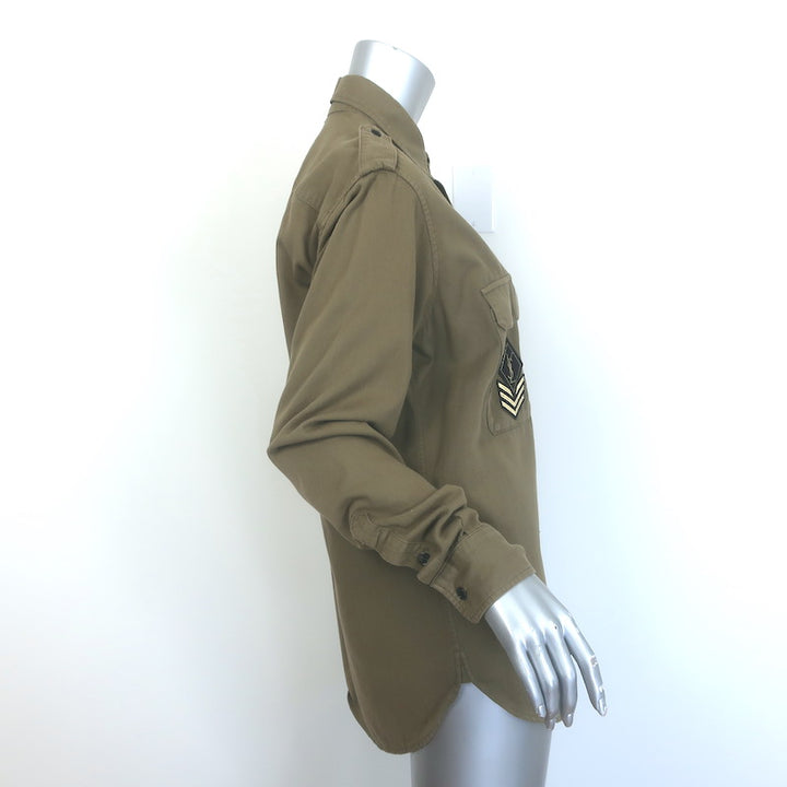 Saint Laurent Oversized Army Shirt Khaki Stone Wash Cotton Size Small