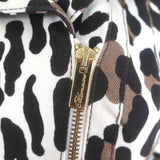 Blumarine Leopard Print Motorcycle Jacket Cream/Brown Stretch Cotton Size 40