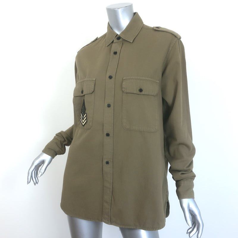 Saint Laurent Oversized Army Shirt Khaki Stone Wash Cotton Size Small