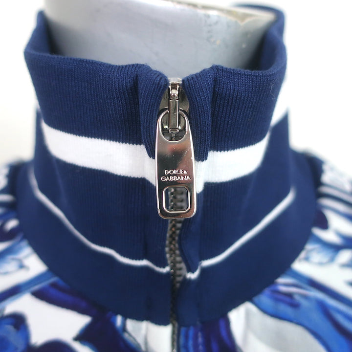 Dolce &amp; Gabbana Track Jacket Navy/White Majolica Print Cady Size 36