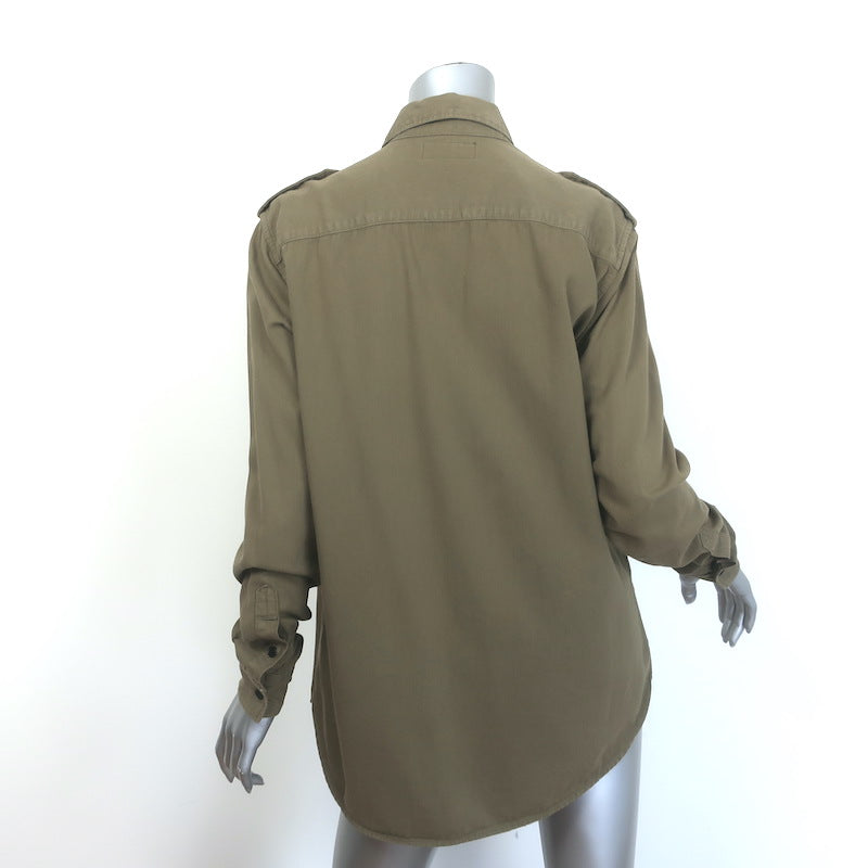 Saint Laurent Oversized Army Shirt Khaki Stone Wash Cotton Size Small