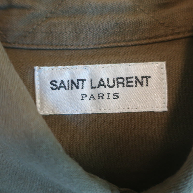 Saint Laurent Oversized Army Shirt Khaki Stone Wash Cotton Size Small