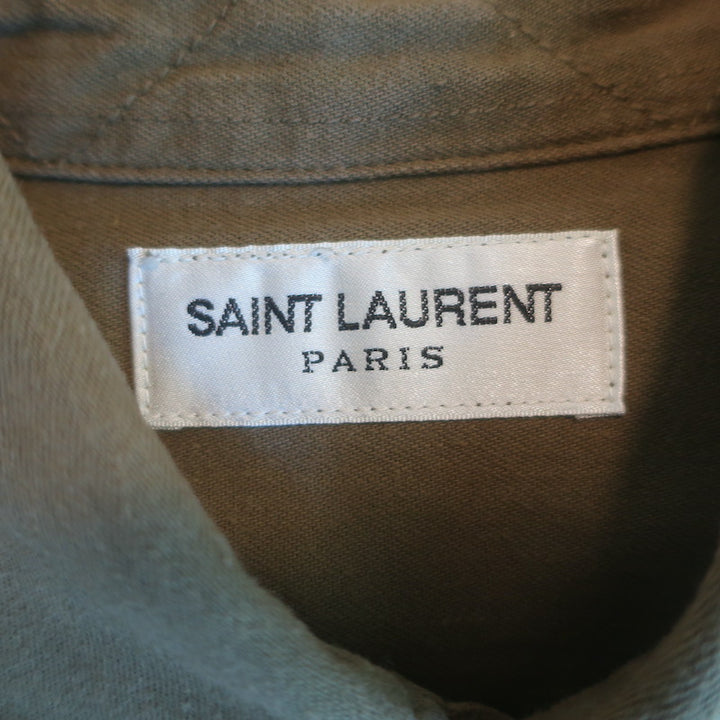 Saint Laurent Oversized Army Shirt Khaki Stone Wash Cotton Size Small