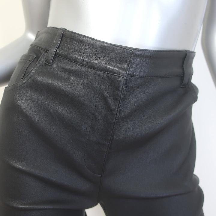 Theory Kick 5-Pocket Flared Stretch Leather Pants Black Size 8 NEW