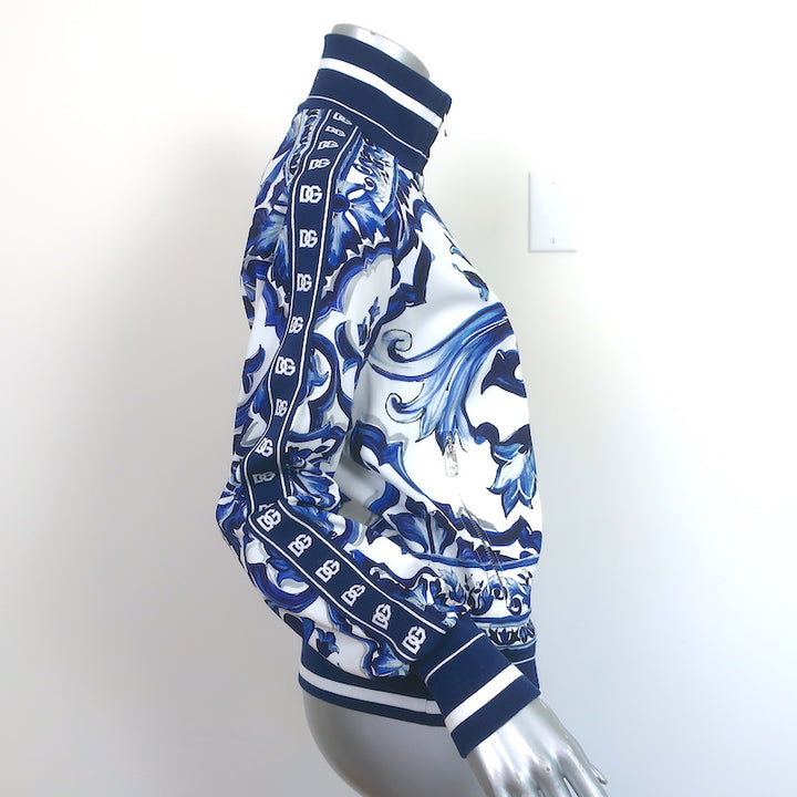 Dolce &amp; Gabbana Track Jacket Navy/White Majolica Print Cady Size 36
