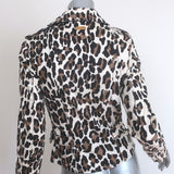 Blumarine Leopard Print Motorcycle Jacket Cream/Brown Stretch Cotton Size 40