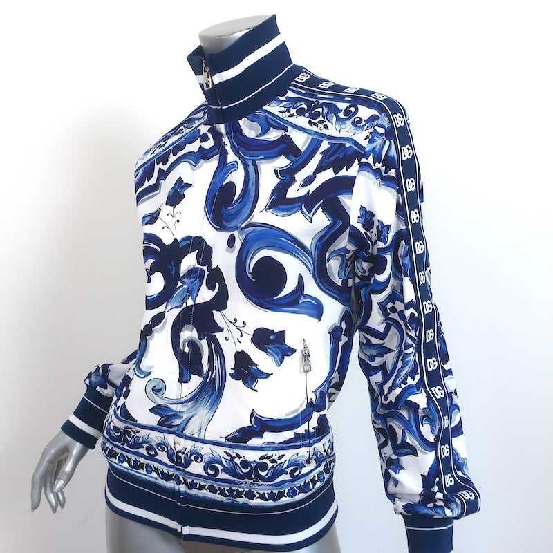 Dolce &amp; Gabbana Track Jacket Navy/White Majolica Print Cady Size 36