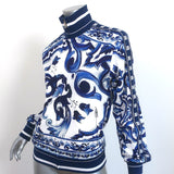 Dolce & Gabbana Track Jacket Navy/White Majolica Print Cady Size 36