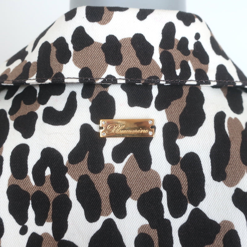 Blumarine Leopard Print Motorcycle Jacket Cream/Brown Stretch Cotton Size 40