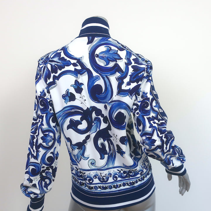 Dolce &amp; Gabbana Track Jacket Navy/White Majolica Print Cady Size 36