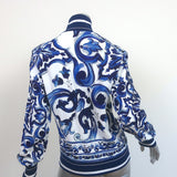 Dolce & Gabbana Track Jacket Navy/White Majolica Print Cady Size 36