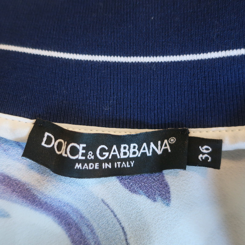 Dolce &amp; Gabbana Track Jacket Navy/White Majolica Print Cady Size 36